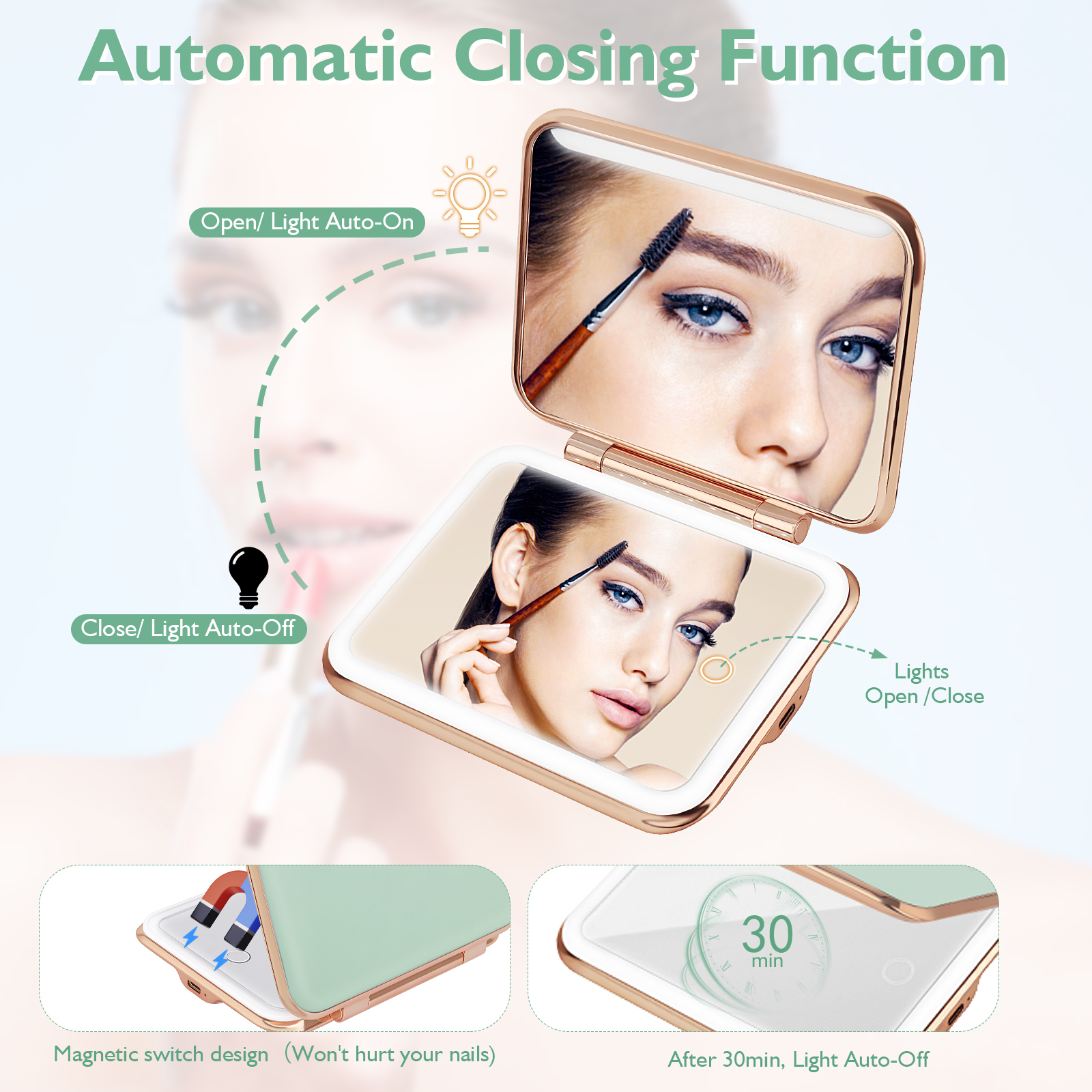  Foldable 5X Makeup Mirror With Led Light Portable Desktop Quintuple Magnifying USB Cosmetic Make Up Mirror Led Li