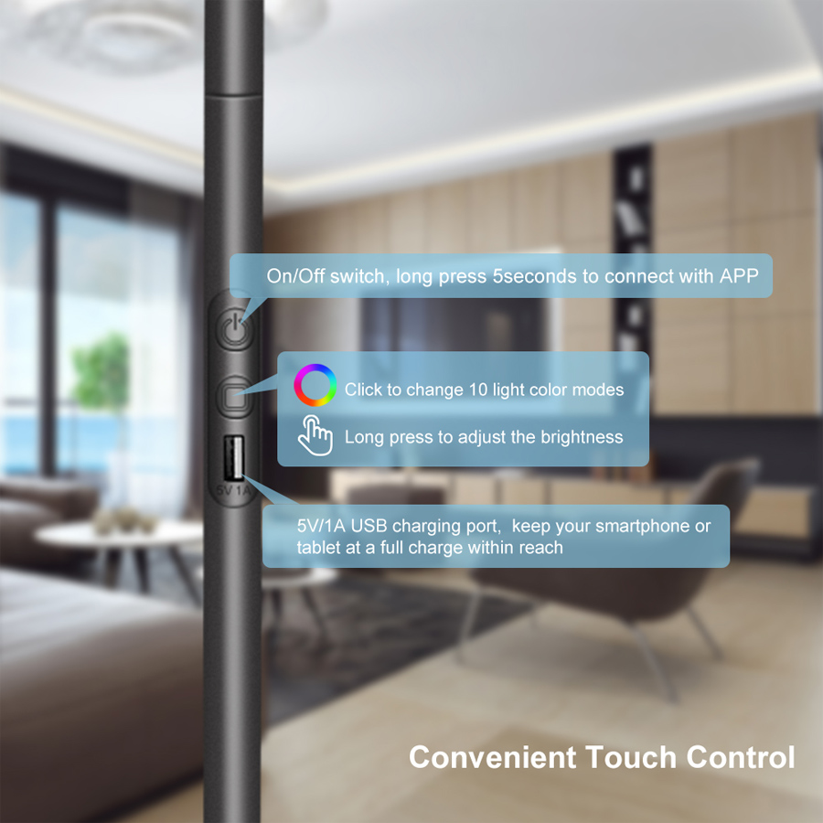 In Stock Modern Minimalist Lamparas De Pie Voice&APP&Touch Control Standing Lamps for Living Room Bedroom Bedside Led Fl