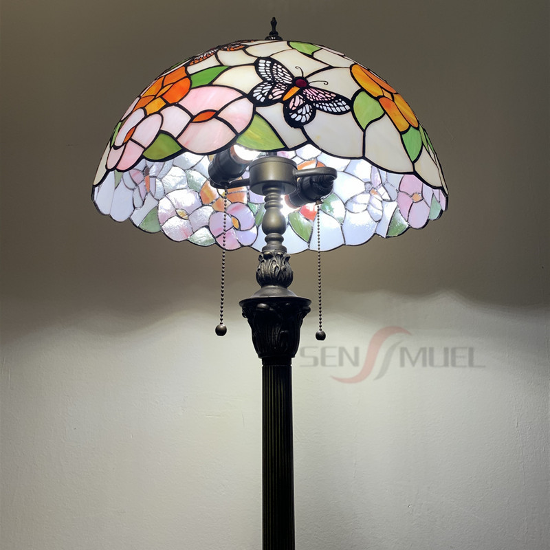 Stained Church Glass Tiffany Style Hand Welded Art Lampshade Vintage Floor-to-ceiling lamp