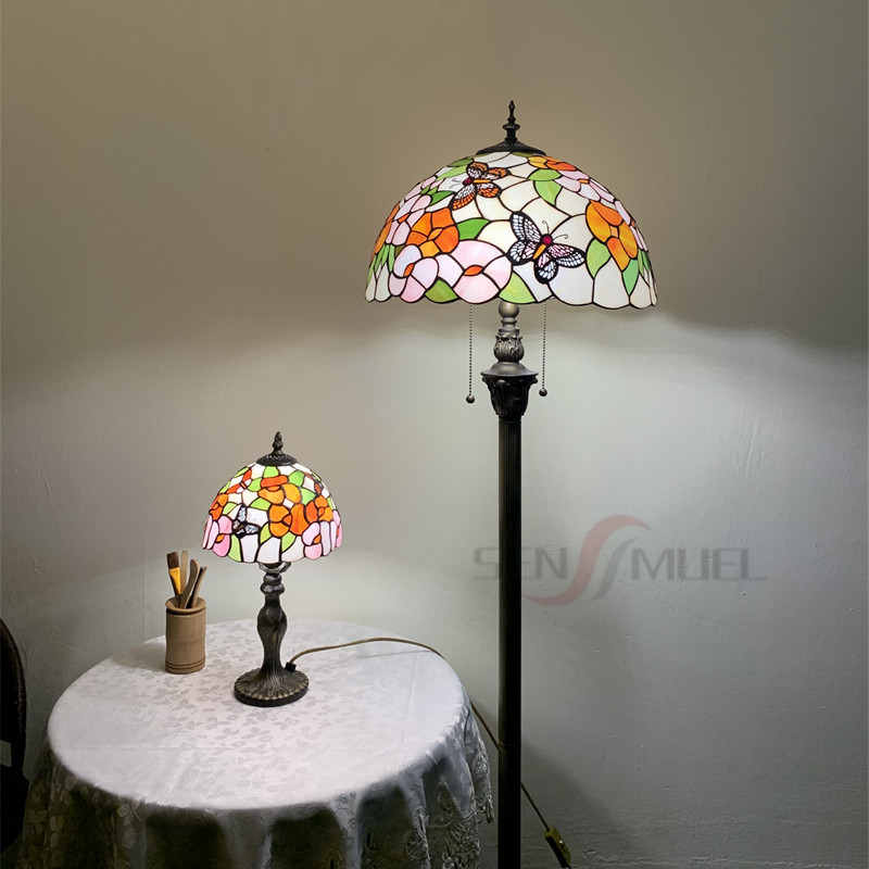 Stained Church Glass Tiffany Style Hand Welded Art Lampshade Vintage Floor-to-ceiling lamp