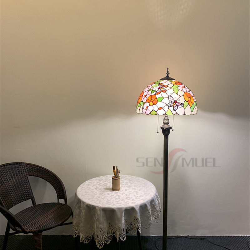 Stained Church Glass Tiffany Style Hand Welded Art Lampshade Vintage Floor-to-ceiling lamp