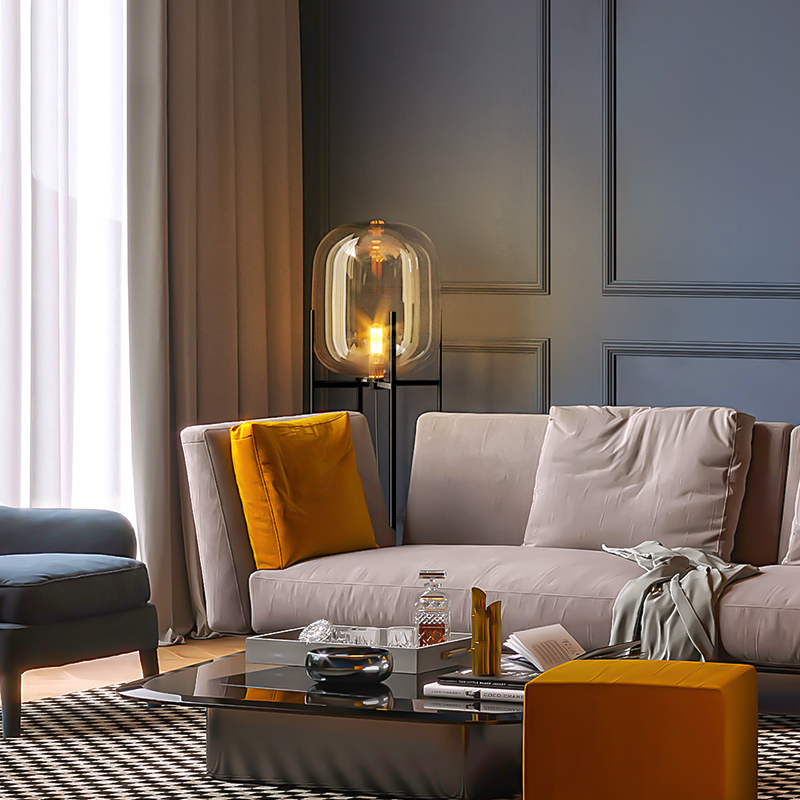 Home Indoor Decorative E27 Contemporary Corner Standing Glass Iron Floor Lamp Pulpo Glass Floor Lamp For Living Room Mod