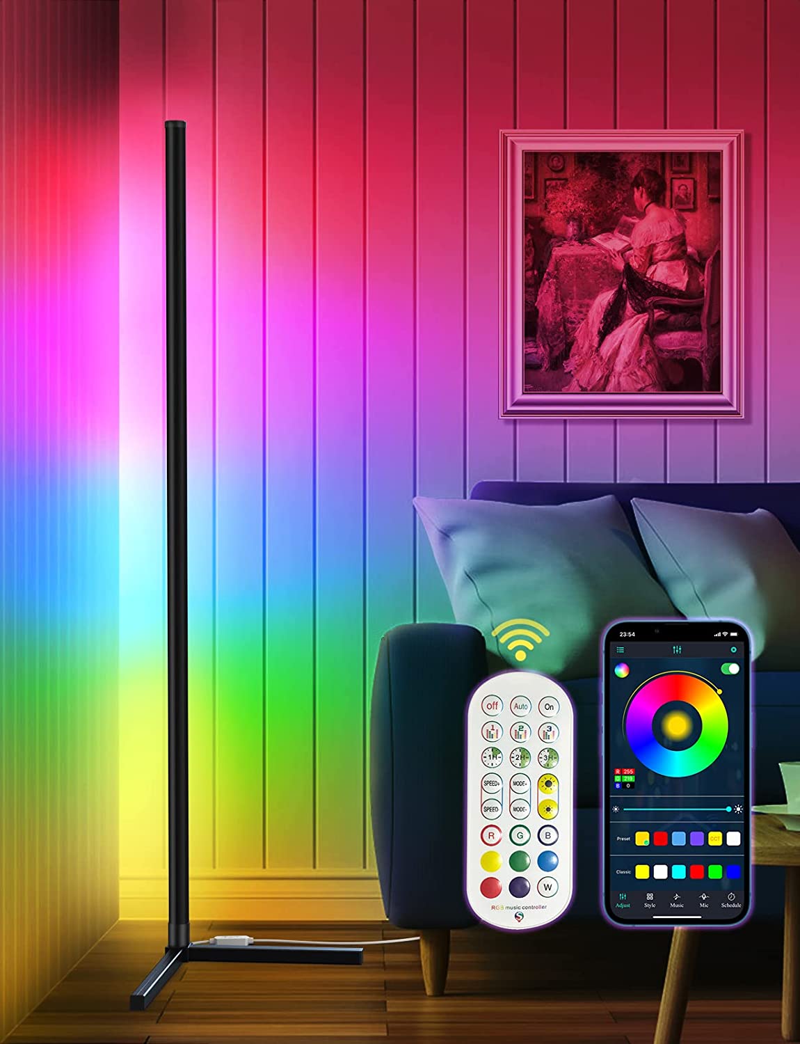 RGB remote control Corner Floor Lamp Nordic Decoration Home Floor Lamps for Living Room Bedroom