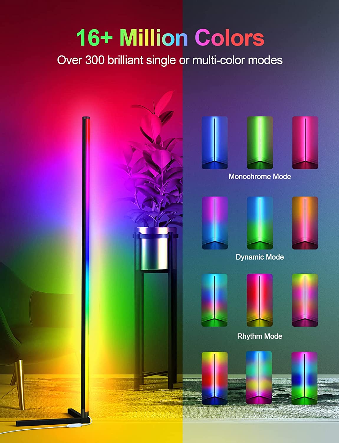 RGB remote control Corner Floor Lamp Nordic Decoration Home Floor Lamps for Living Room Bedroom