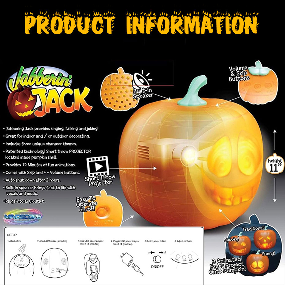 2021 New Creative Halloween Pumpkin Projection Lamp Animated Talking Pumpkin LED Light for Halloween Home Party Decor