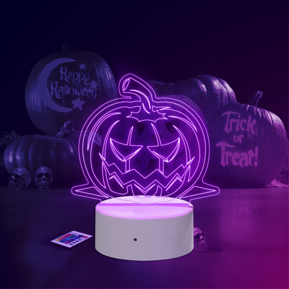 Halloween Pumpkin Table Lamp 3D Led Optical Illusion Acrylic Night Light With Remote 7 Colors Change Dimmable