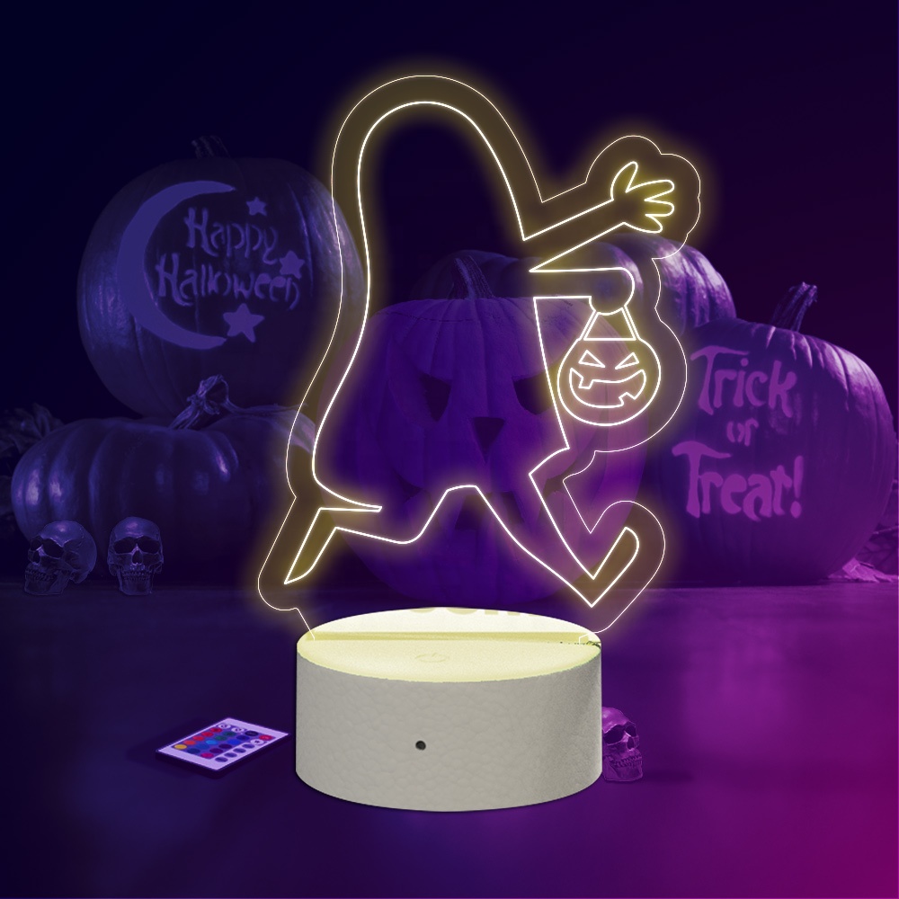 Halloween Pumpkin Table Lamp 3D Led Optical Illusion Acrylic Night Light With Remote 7 Colors Change Dimmable