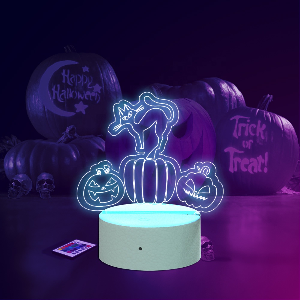Halloween Pumpkin Table Lamp 3D Led Optical Illusion Acrylic Night Light With Remote 7 Colors Change Dimmable
