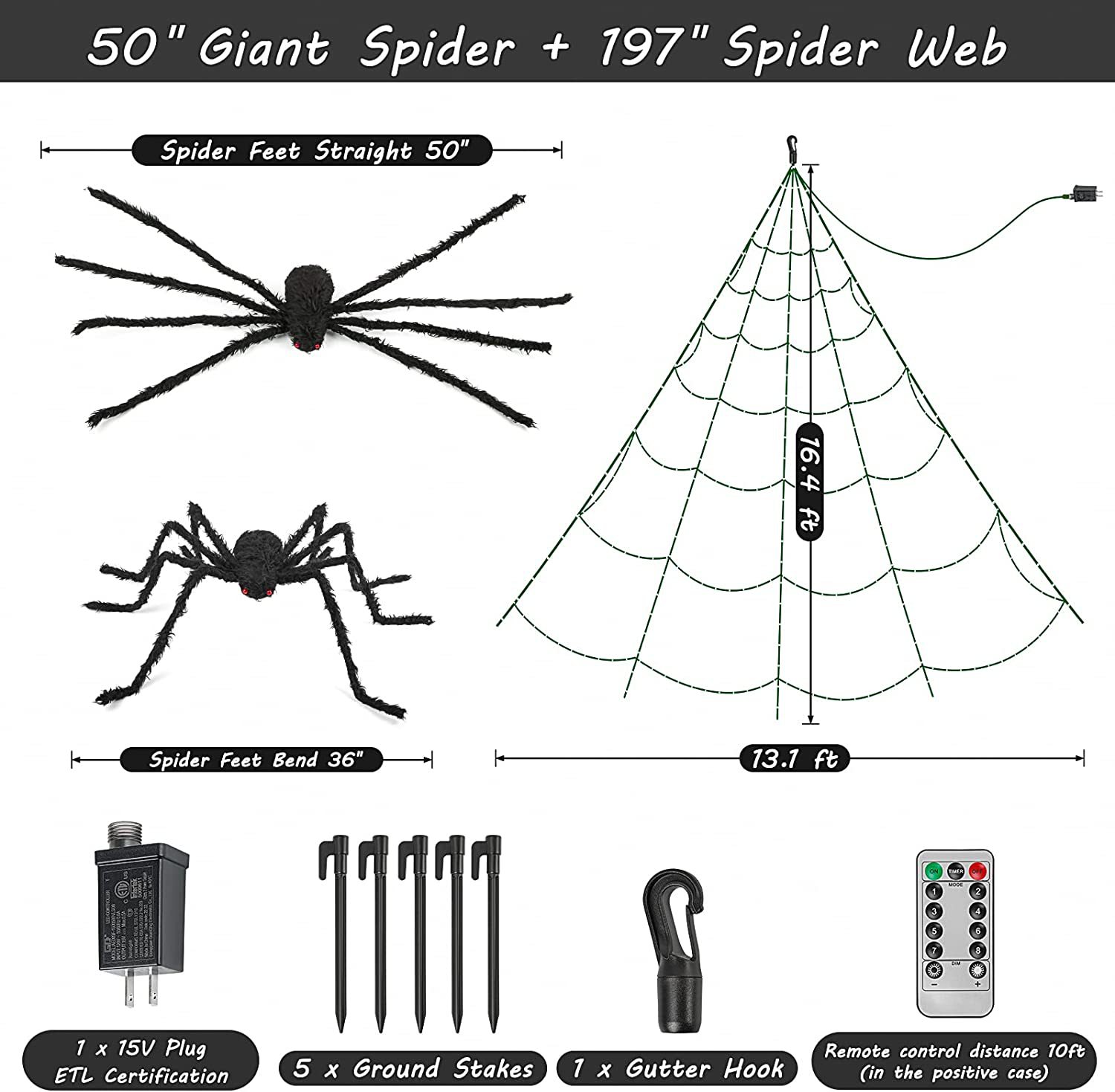 Halloween party  triangle spider-net lights courtyard decoration LED spider net light