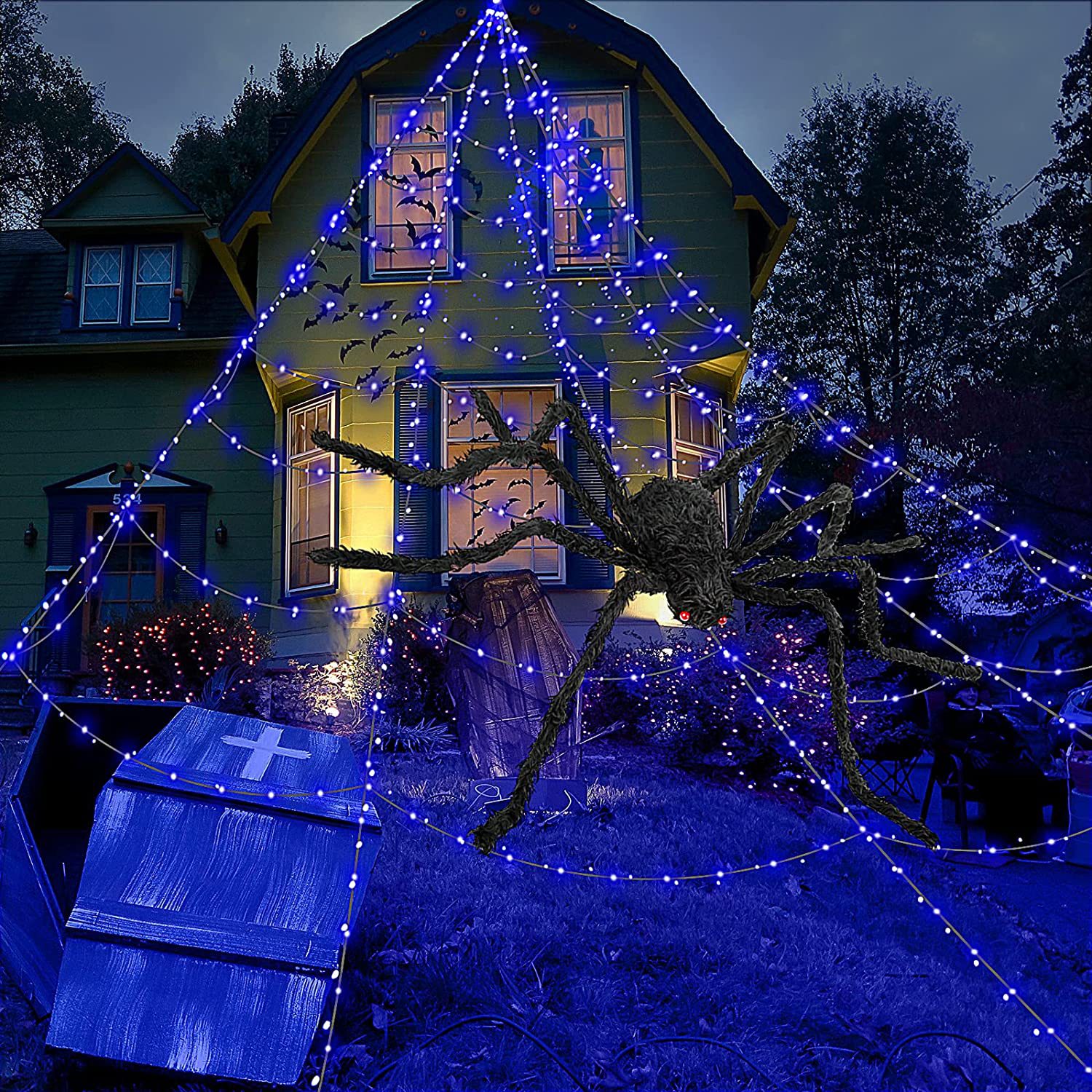Halloween party  triangle spider-net lights courtyard decoration LED spider net light