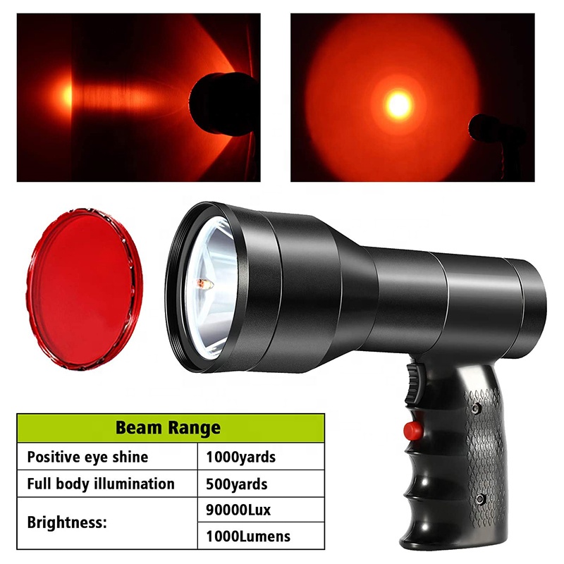 80000lux Led Rechargeable Spotlight Flashlight Hunting Accessories Searchlight Hog Coon Coyote Hunting Light 4 Color Wit