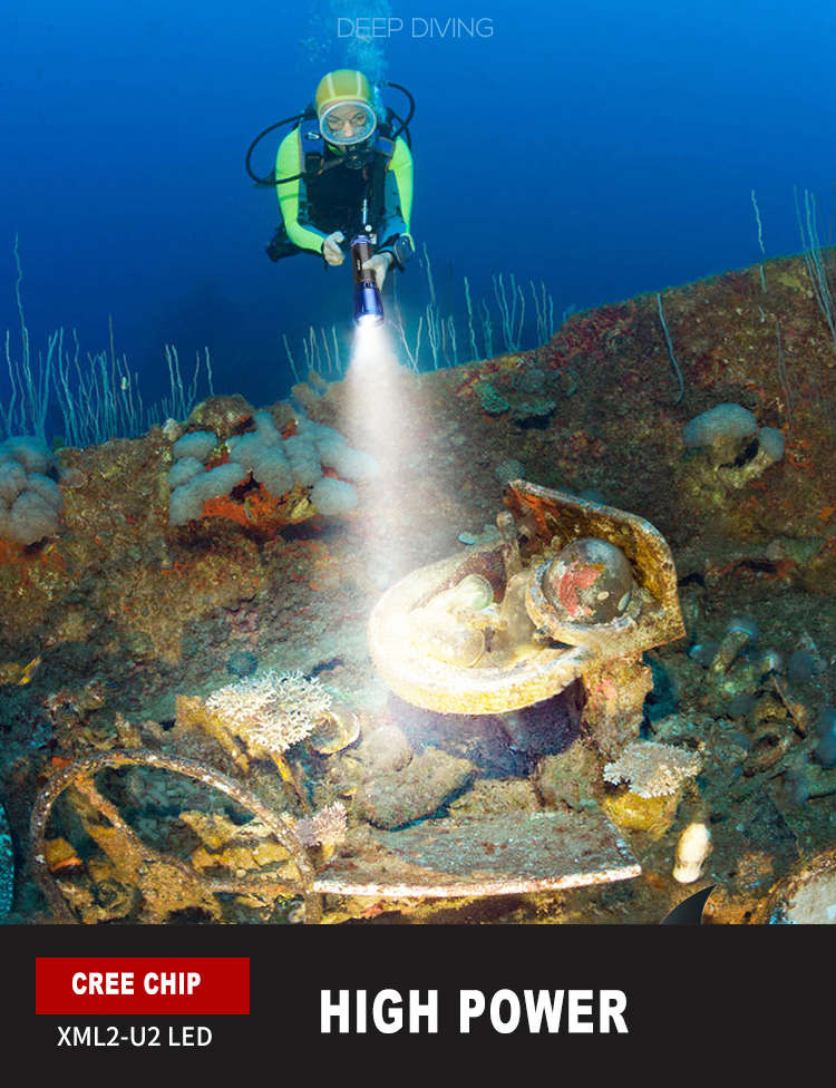 Trending products 2022 new arrivals IP68 scuba diving torch light underwater fishing flashlight
