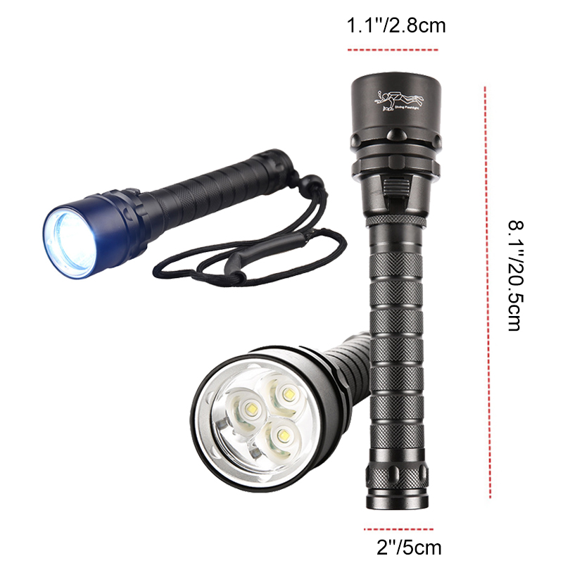 IPX68 Waterproof Torch Underwater LED Lighting Tools Lamp Scuba Diving Gear Rechargeable Flashlight 2000 Lumens Submarin