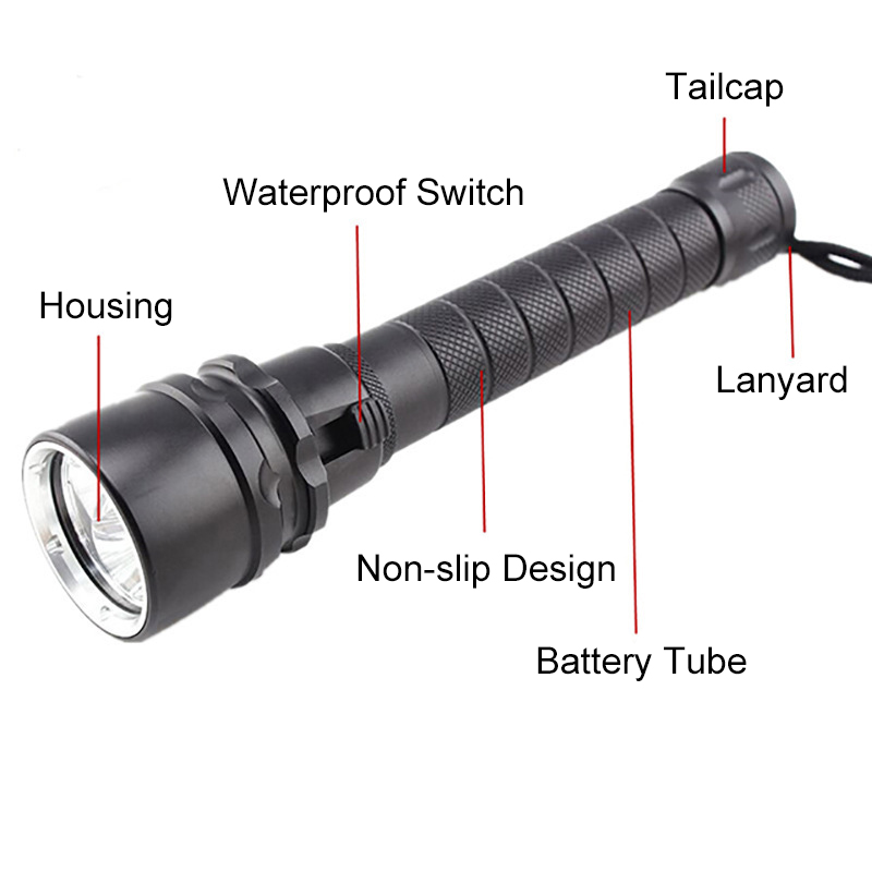 IPX68 Waterproof Torch Underwater LED Lighting Tools Lamp Scuba Diving Gear Rechargeable Flashlight 2000 Lumens Submarin