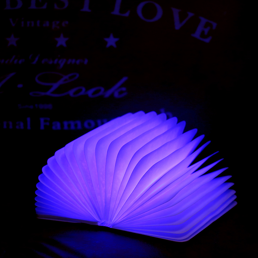 Hot selling creative gift colorful atmosphere light folding page turn led wooden book light