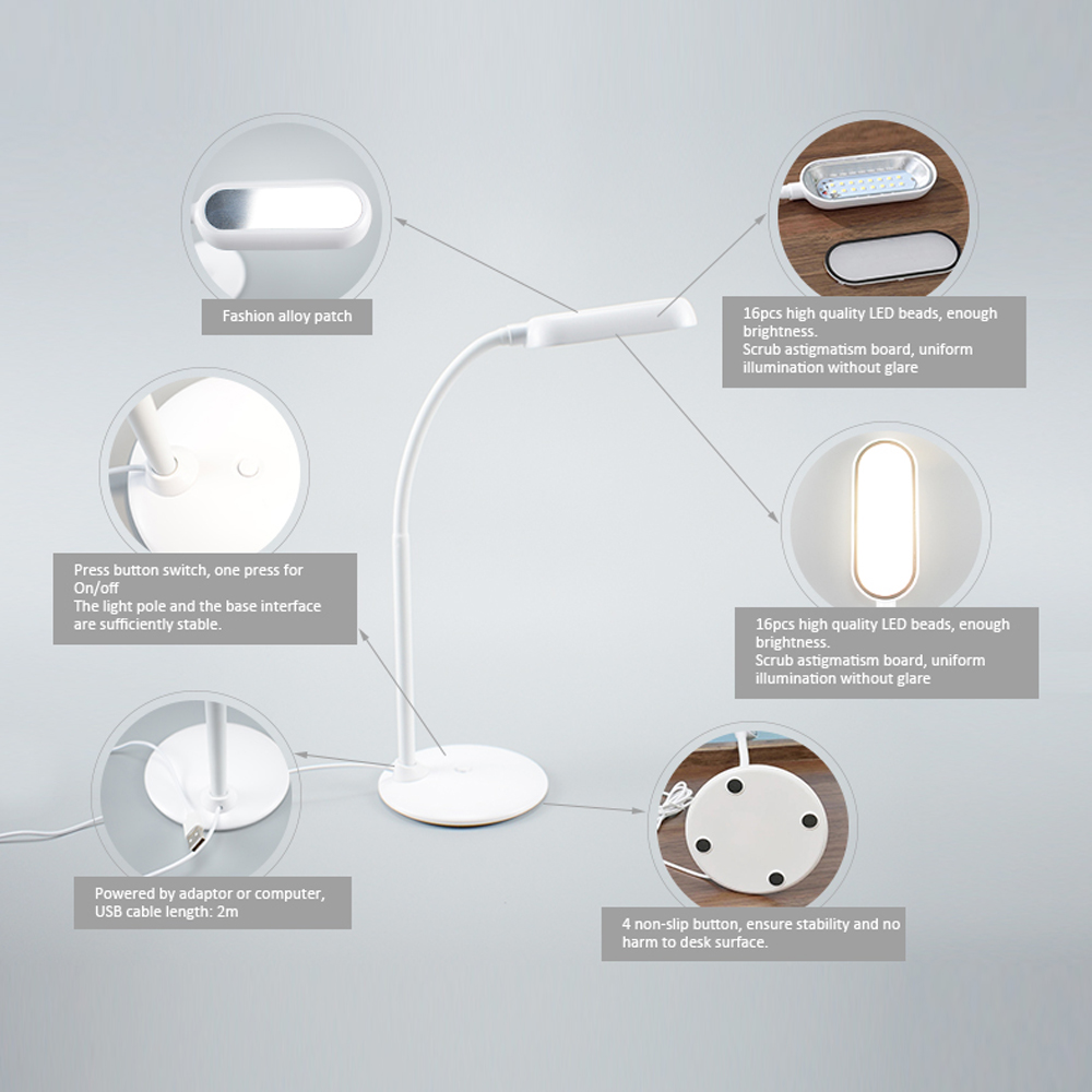 Book Reading Lamp Eye Caring Led Desk Lamp Desk Led Light Magnifier Lamp with Us Power Cable and Flexible Goose Neck 12x