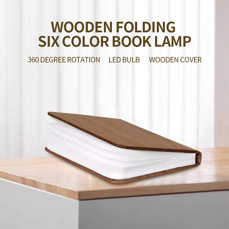 2022 New Arrival Wooden Mini Reading Folding LED Book Light Lamp Rechargeable Led Desk Table Book Shaped Lamp
