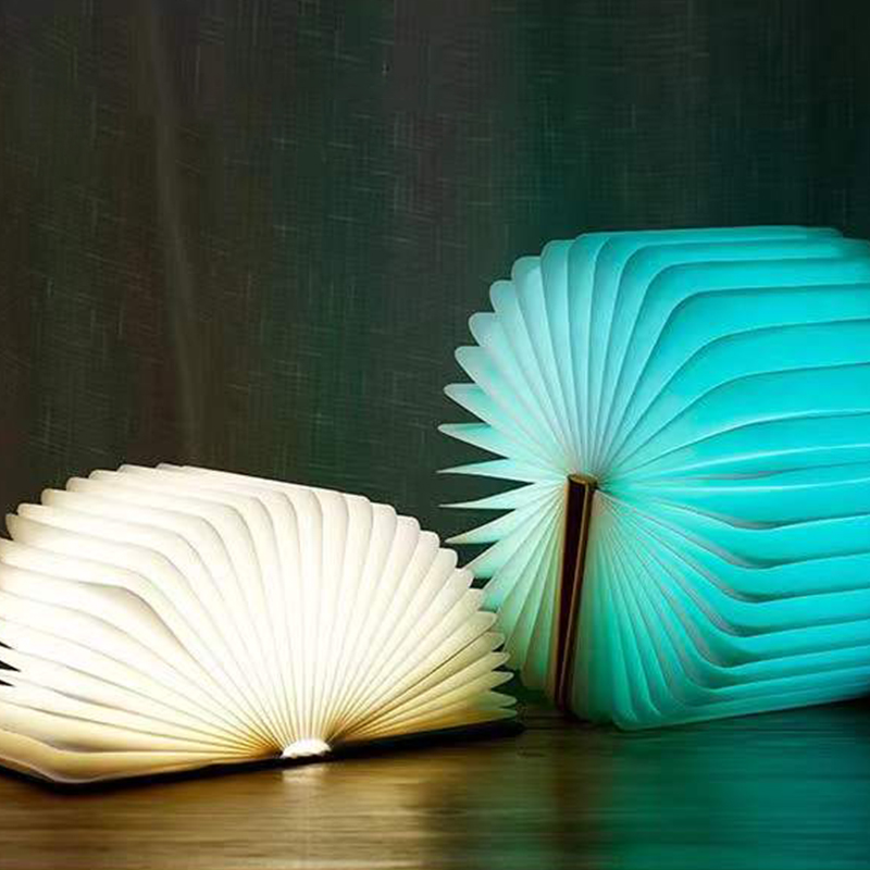2022 New Arrival Wooden Mini Reading Folding LED Book Light Lamp Rechargeable Led Desk Table Book Shaped Lamp