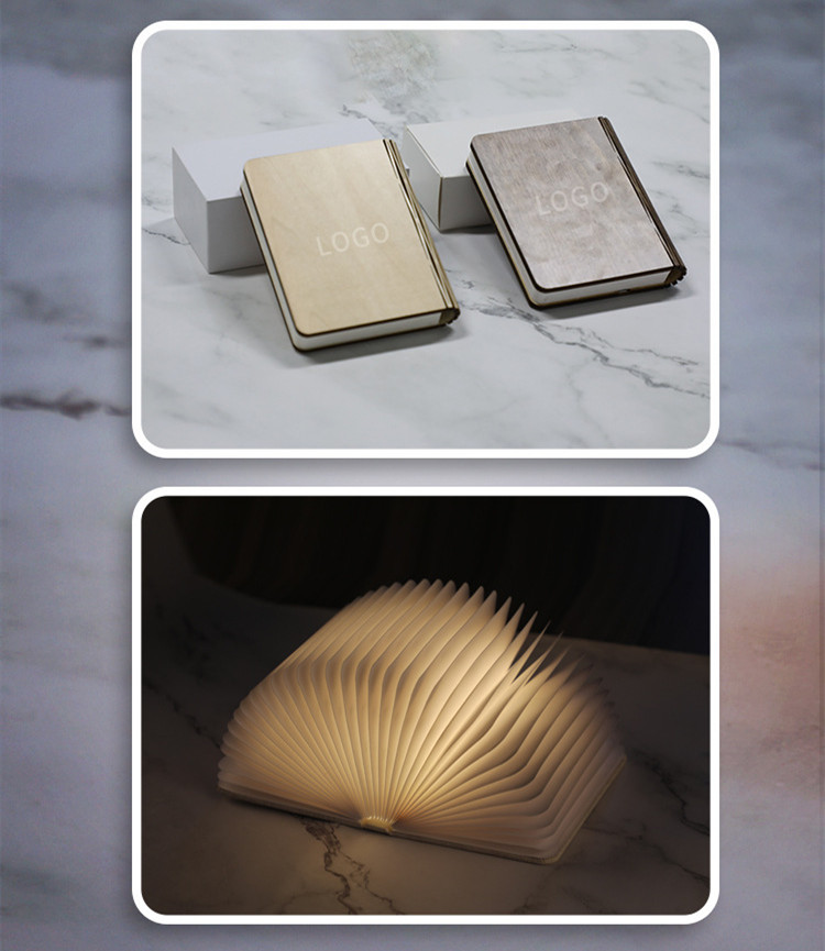 Folding Wooden Grain USB Charging Led Lamp Pu Leather Wood Grain Wooden Fold Out Book Light