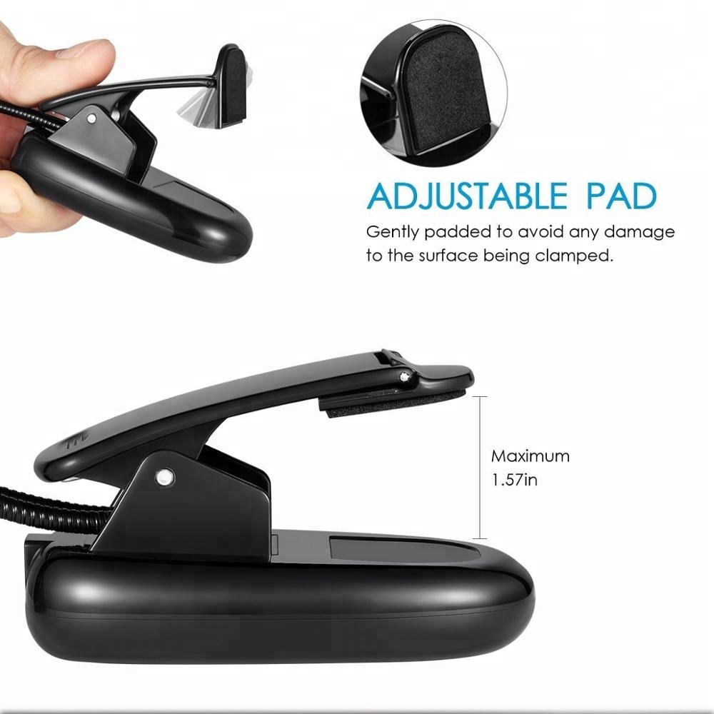 LED light Clip on Reading book light with 2 flexible arms Desk Lamp USB Rechargeable Perfect for Bookworms & Kids