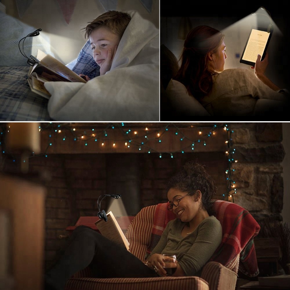 LED light Clip on Reading book light with 2 flexible arms Desk Lamp USB Rechargeable Perfect for Bookworms & Kids
