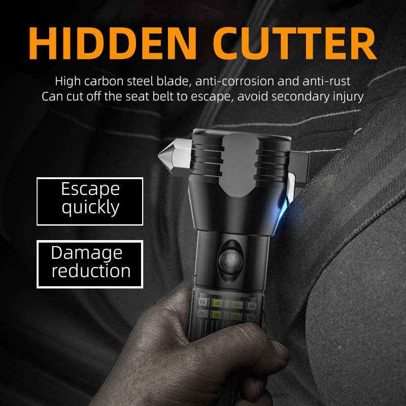 Multifunctional 7In1 Car Emergency Rescue Escape Solar Flashlight Compass Self Defense Rechargeable Solar Led Torch With