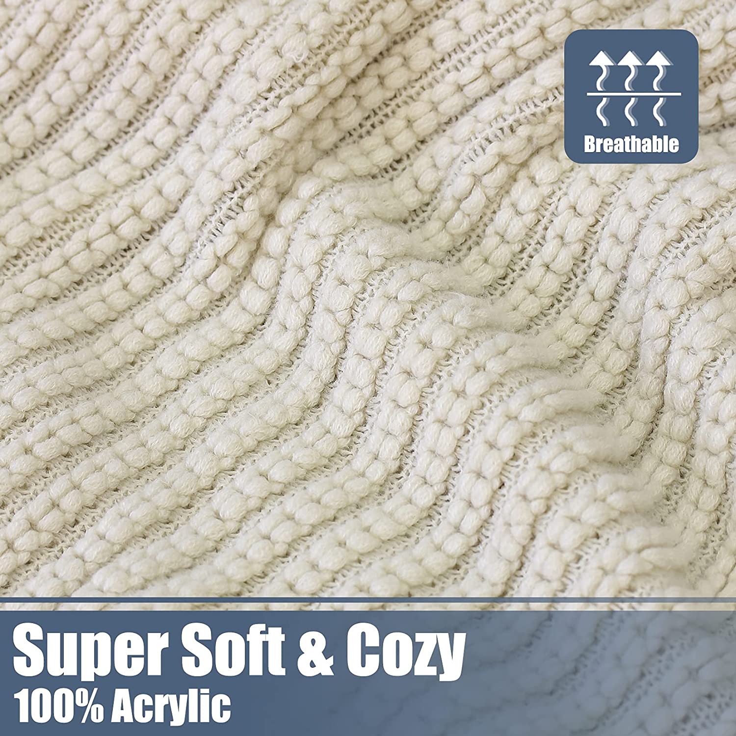 100% Acrylic Decorative Weave Throw Blanket Extra Soft Knitted Blanket with Tassels Textured Blanket for Sofa Couch