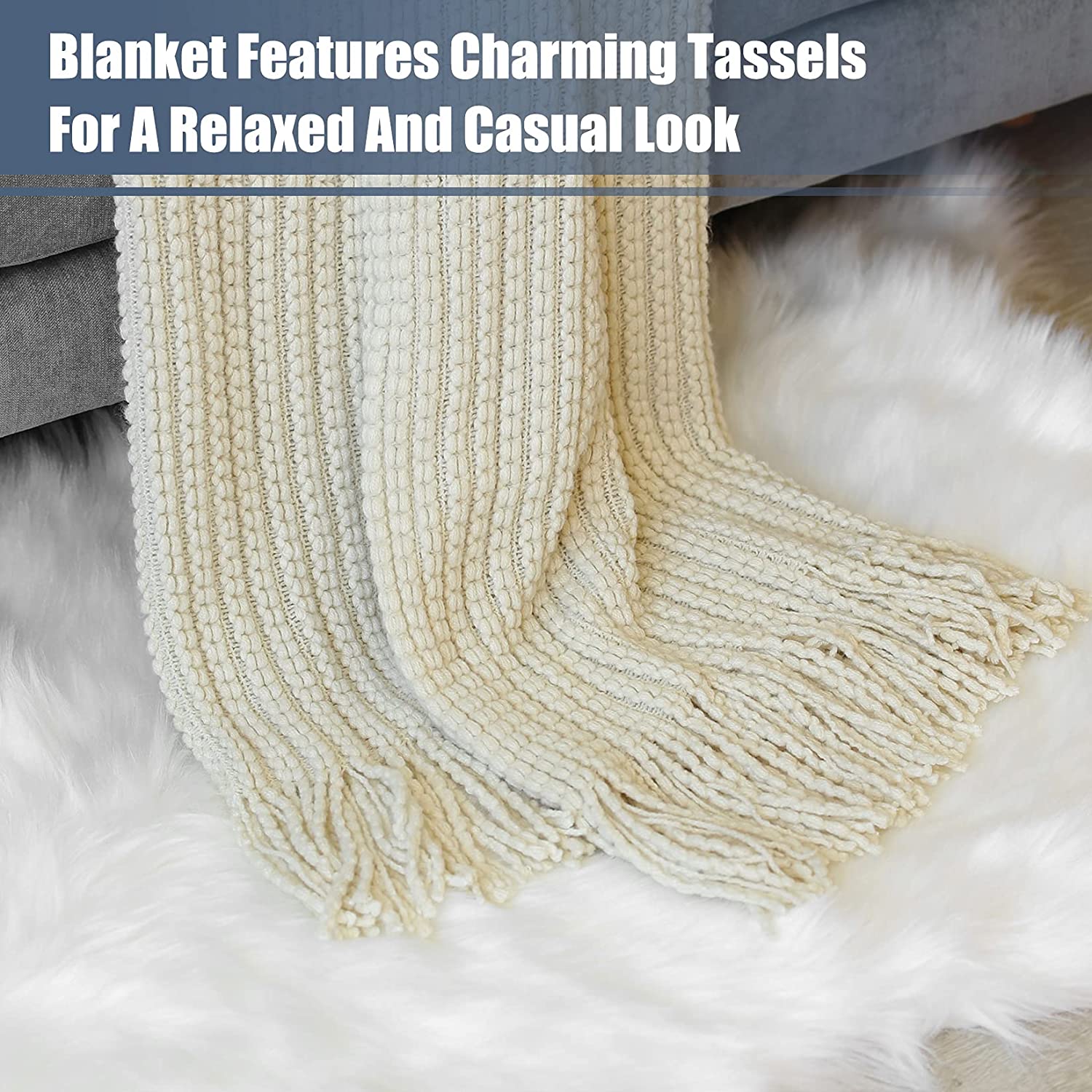 100% Acrylic Decorative Weave Throw Blanket Extra Soft Knitted Blanket with Tassels Textured Blanket for Sofa Couch