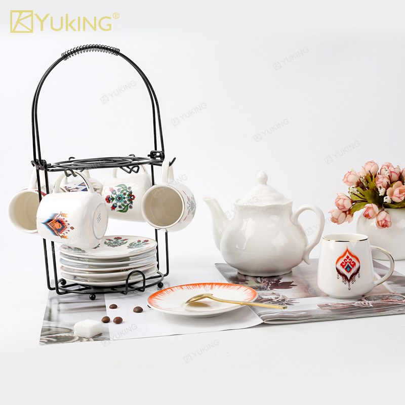 Turkish Ceramic Espresso 100ml Coffee Cup and Saucer Set of 6 with Color Box