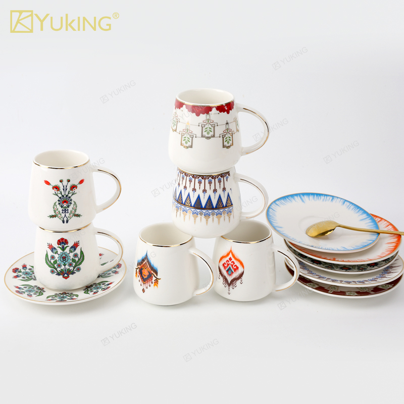 Turkish Ceramic Espresso 100ml Coffee Cup and Saucer Set of 6 with Color Box
