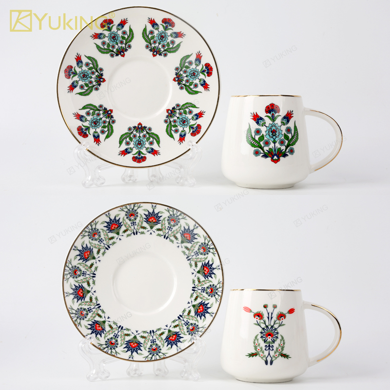 Turkish Ceramic Espresso 100ml Coffee Cup and Saucer Set of 6 with Color Box