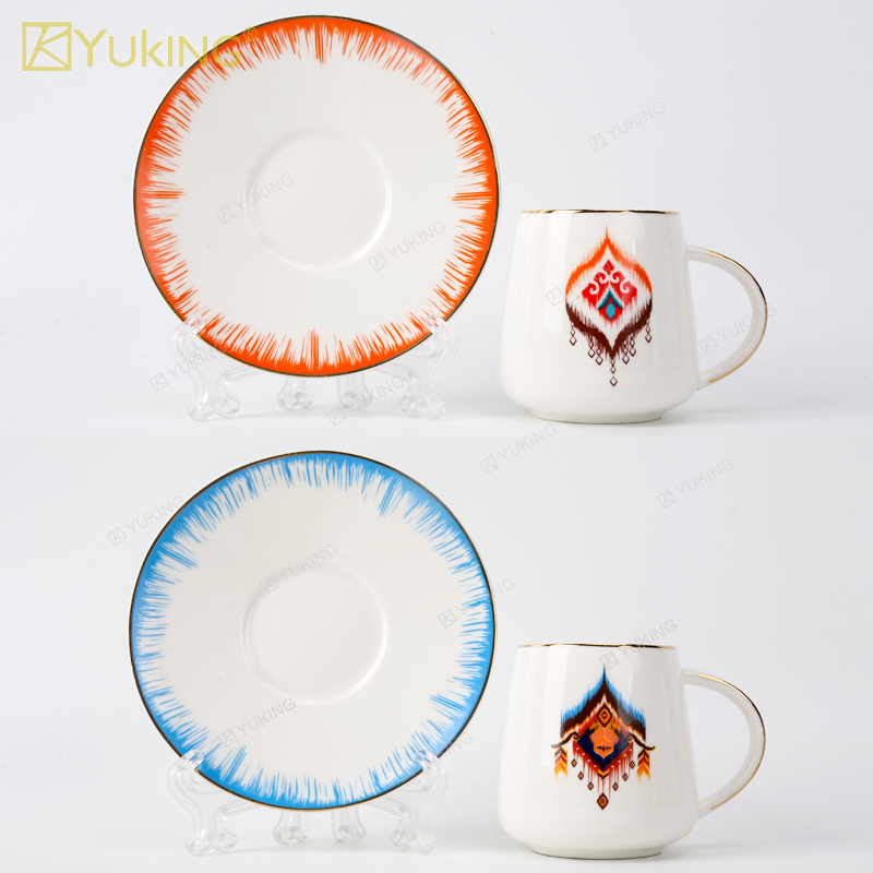 Turkish Ceramic Espresso 100ml Coffee Cup and Saucer Set of 6 with Color Box