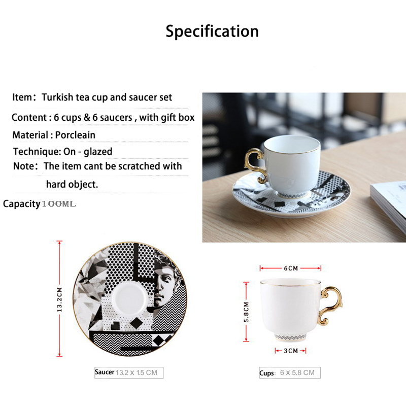 6 Piece Ceramic Espresso Coffee Cup Saucer Set Concentrated Small Mini Turkish Tea Cup Sets With Gift Box