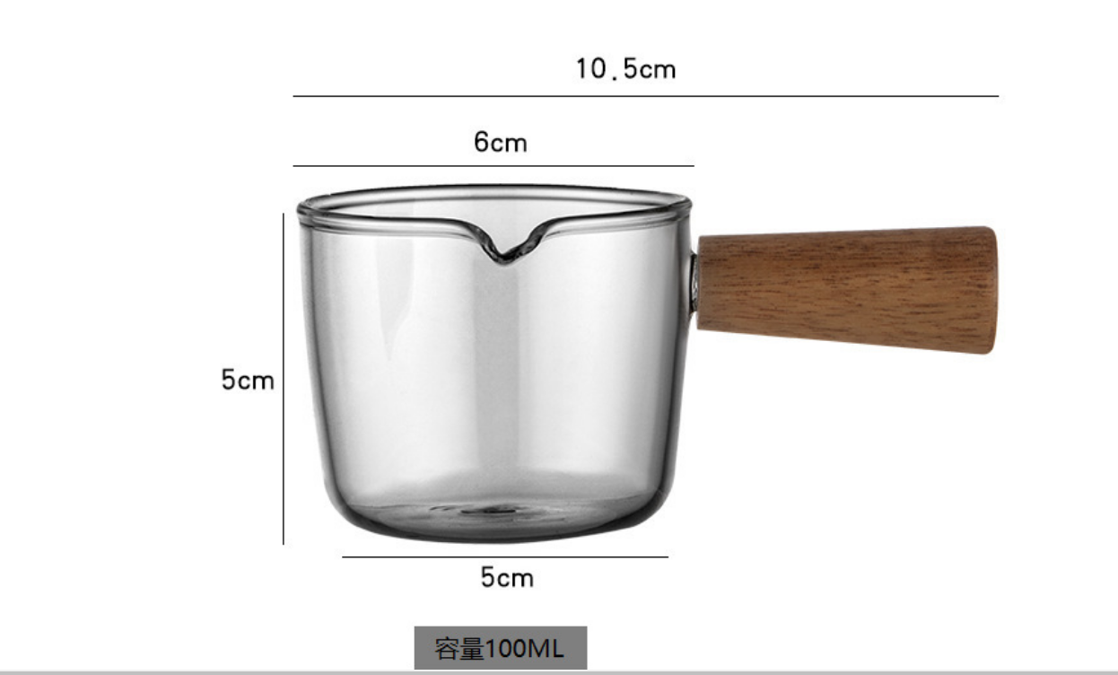 Drop Shipping Espresso Measuring Cups Latte Milk Pot Glass Sauce Cup  Coffee Mini Milk Pot with Wooden Handle