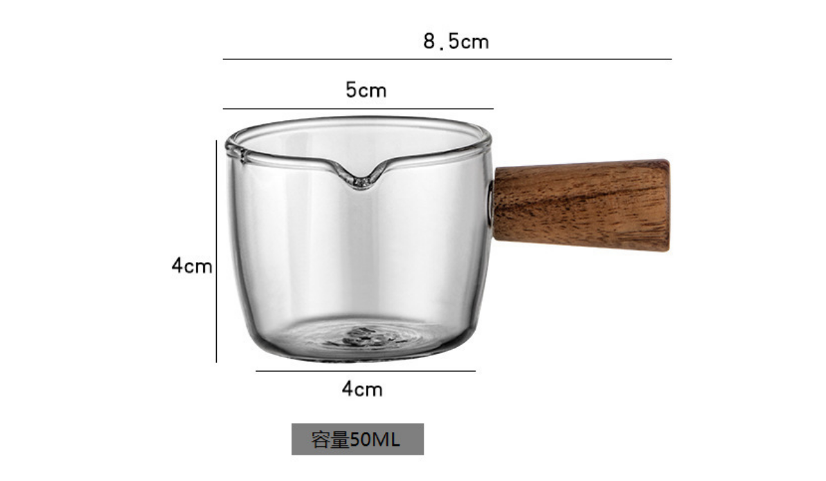 Drop Shipping Espresso Measuring Cups Latte Milk Pot Glass Sauce Cup  Coffee Mini Milk Pot with Wooden Handle