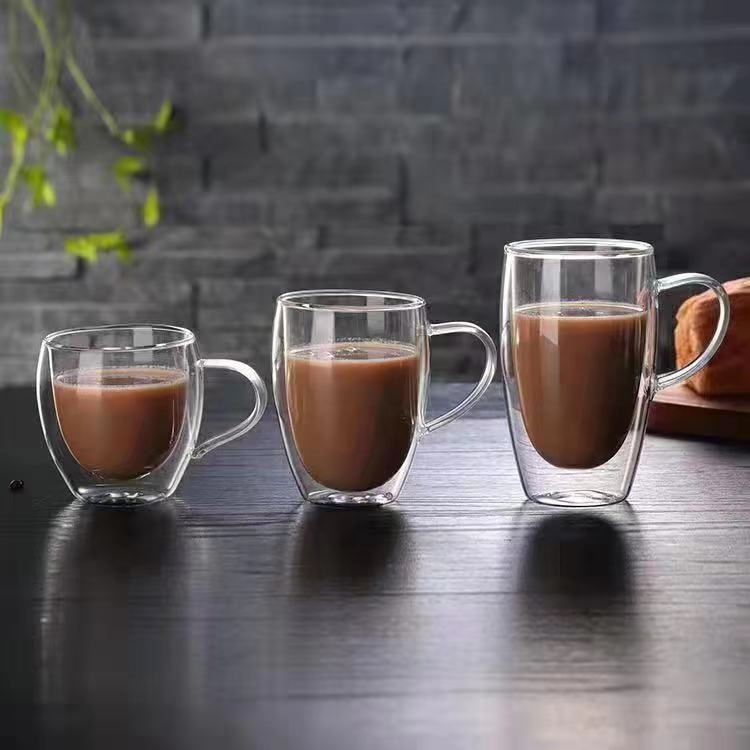 YOYO   150ml 250ml 350ml 450ml Double Wall Insulated Borosilicate Coffee Tea Glass Cup Set with Handle And Lid
