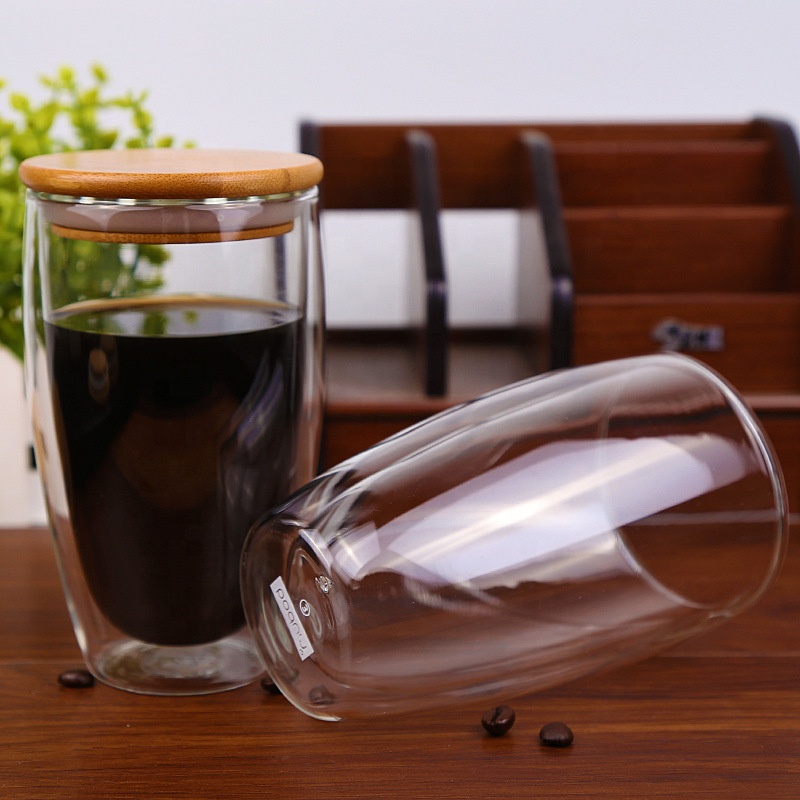 YOYO Colour Borosilicate Glass Handgrip Tea Coffee Cup Espresso Mugs Double Wall Glass Cup With Lid