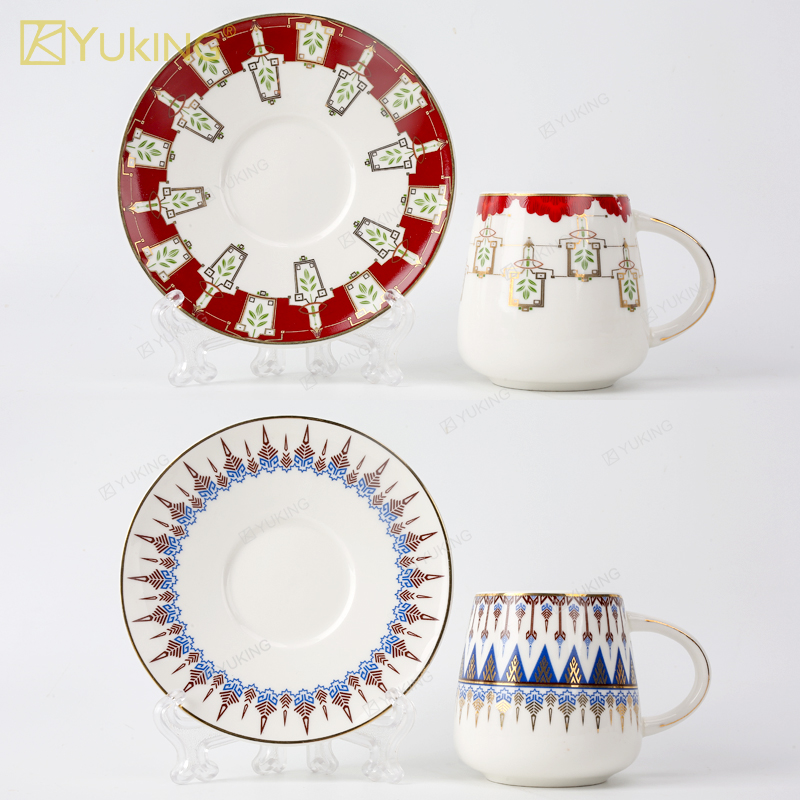 Turkish Ceramic Espresso 100ml Coffee Cup and Saucer Set of 6 with Color Box