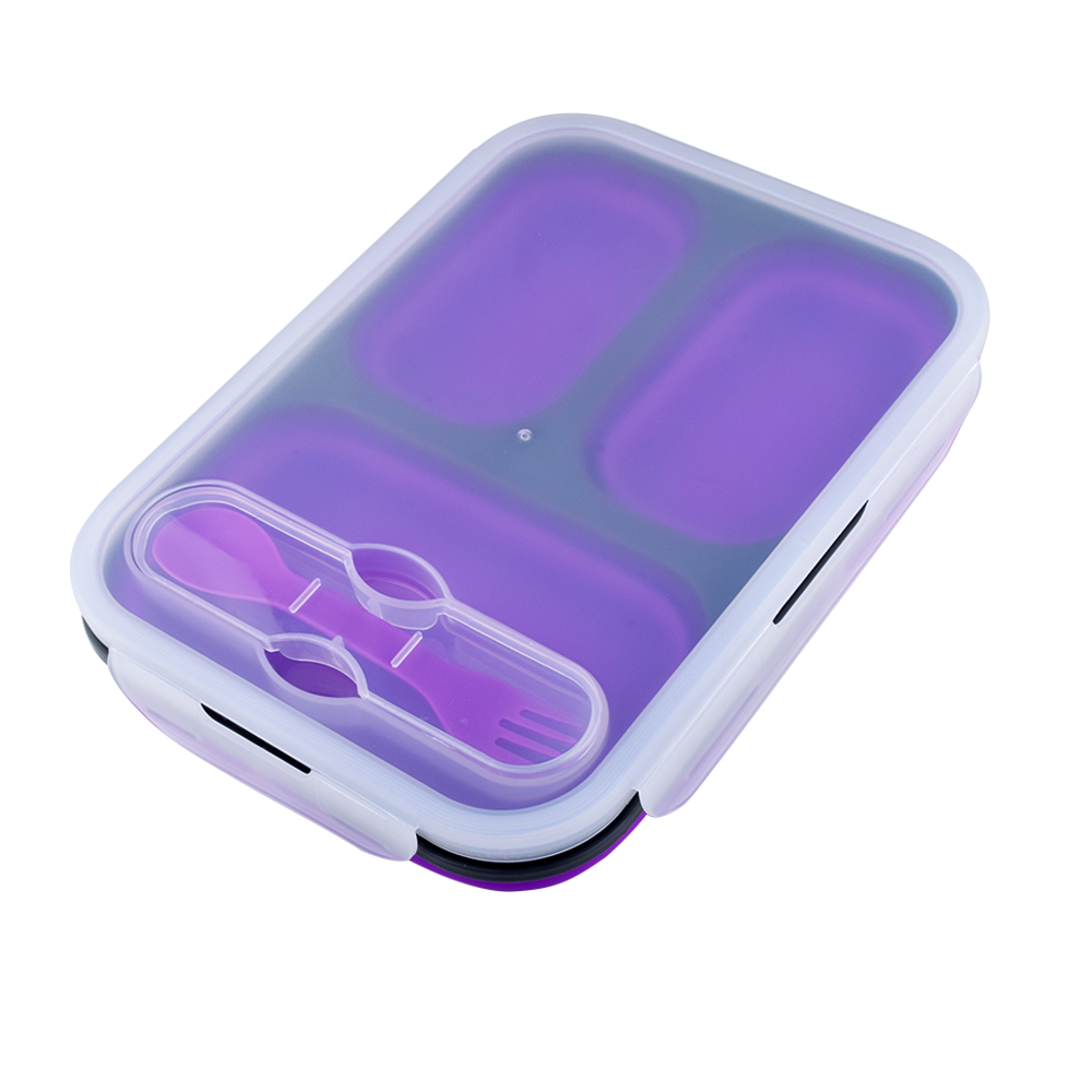 Eco Friendly Microwavable Dishwashable Women Lunch Box Silicone Lunch Box Food Container with Fork