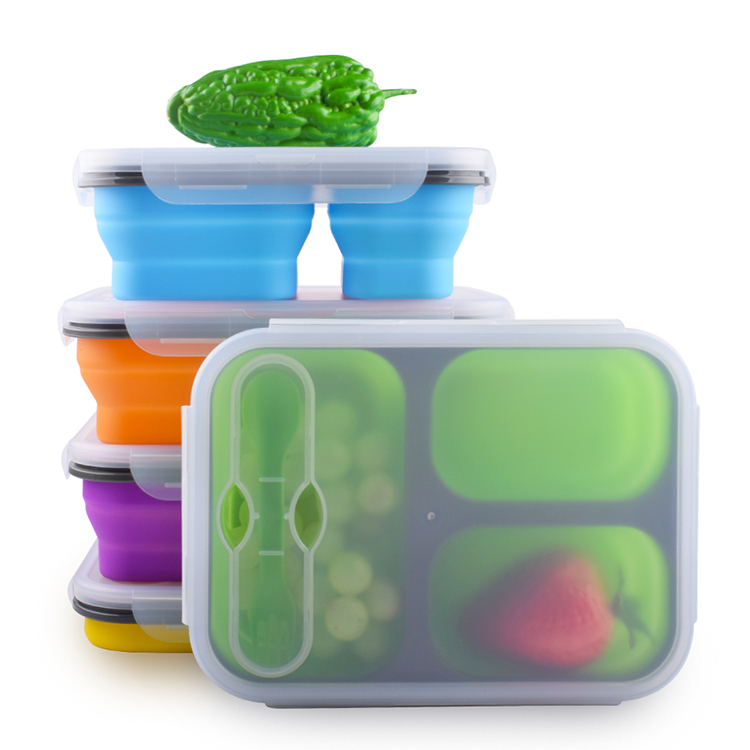 Eco Friendly Microwavable Dishwashable Women Lunch Box Silicone Lunch Box Food Container with Fork
