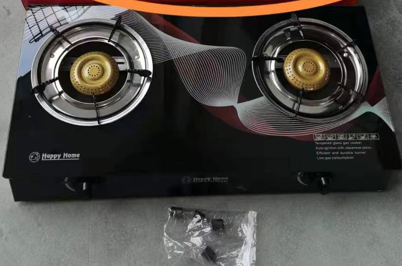 Home kitchen Piezo Ignition blue flame cooktops 2 burners gas cooker tempered glass top gas stove