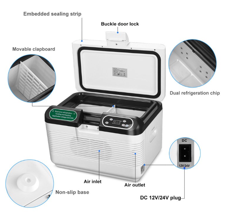 12L/15L/ 18L/40L ac/dc 12v/24v mini electronic car refrigerator without compressor for truck