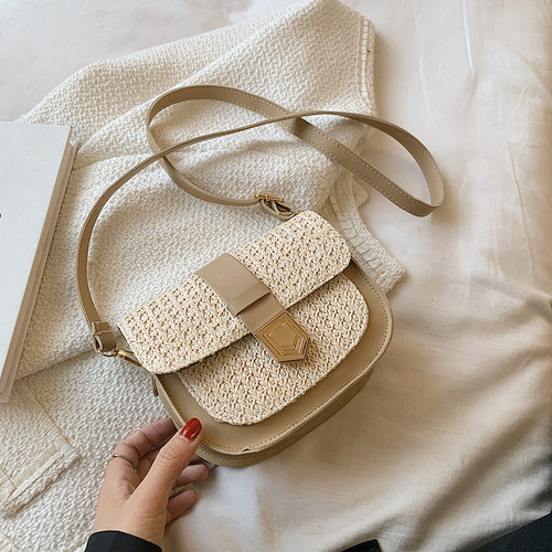 Women's Single Shoulder Crossbody Saddle Bag Fashion Trend Small Straw Bags