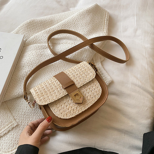 Women's Single Shoulder Crossbody Saddle Bag Fashion Trend Small Straw Bags
