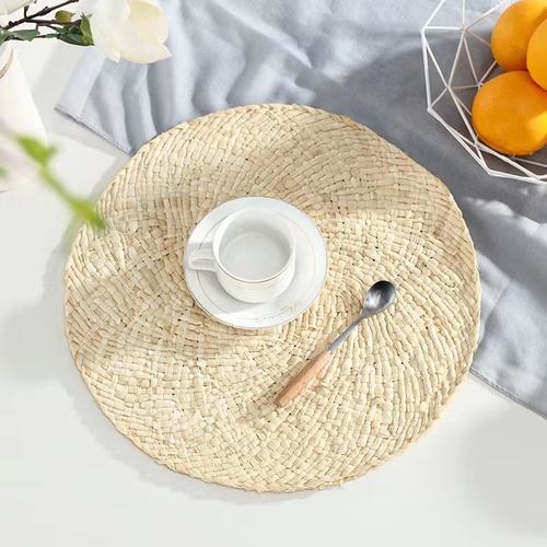 Natural corn husk handmade straw insulation table mat heat resistant casserole natural round plate cup place mat