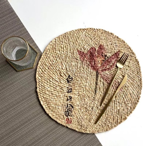Natural corn husk handmade straw insulation table mat heat resistant casserole natural round plate cup place mat