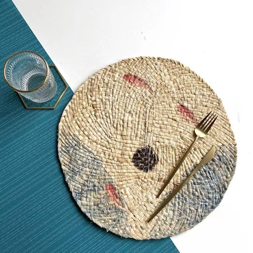 Natural corn husk handmade straw insulation table mat heat resistant casserole natural round plate cup place mat