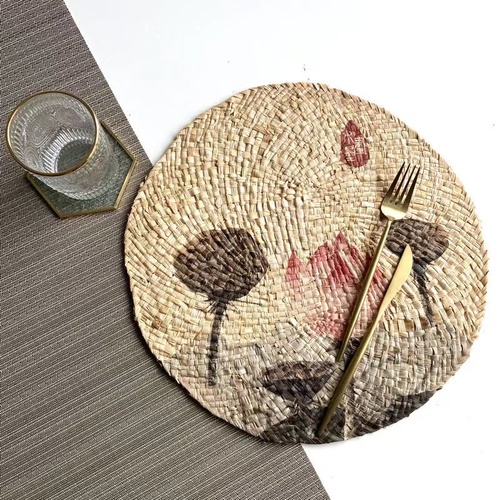 Natural corn husk handmade straw insulation table mat heat resistant casserole natural round plate cup place mat