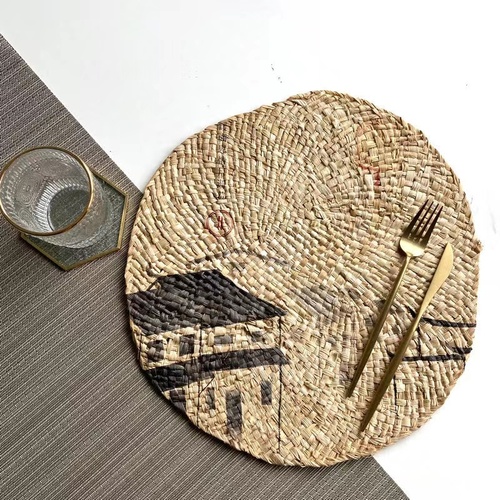 Natural corn husk handmade straw insulation table mat heat resistant casserole natural round plate cup place mat