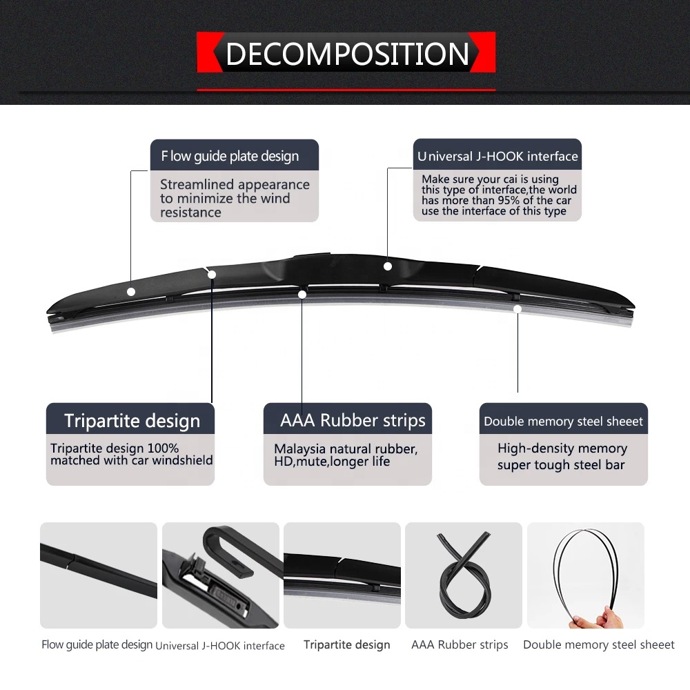 KCTION Best Seller Premium Auto Parts Clean Products Exterior Accessories  Universal U Hook Windscreen Hybrid Wiper Blad